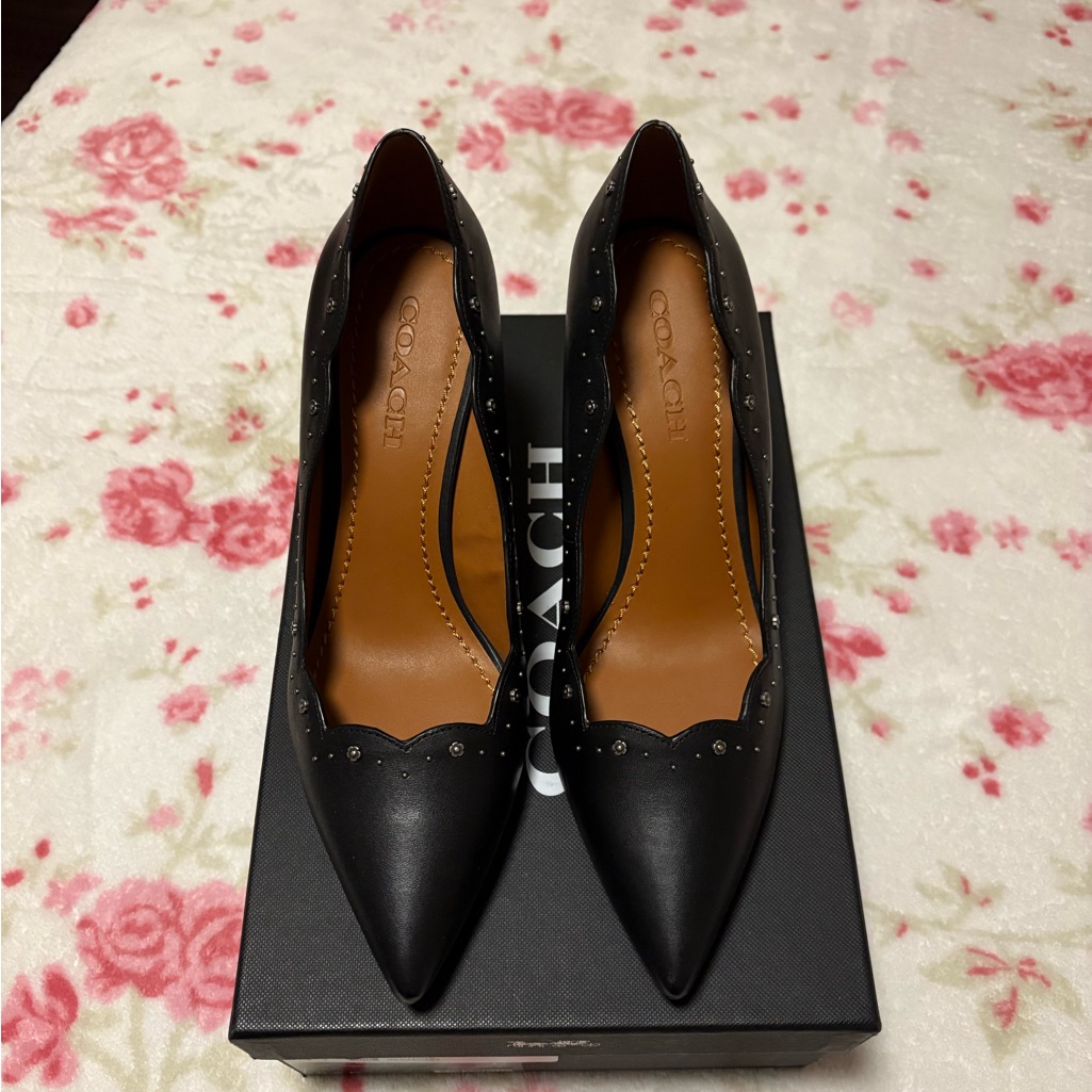 Coach Black Flower Studded Heels 9.5 Never Wore